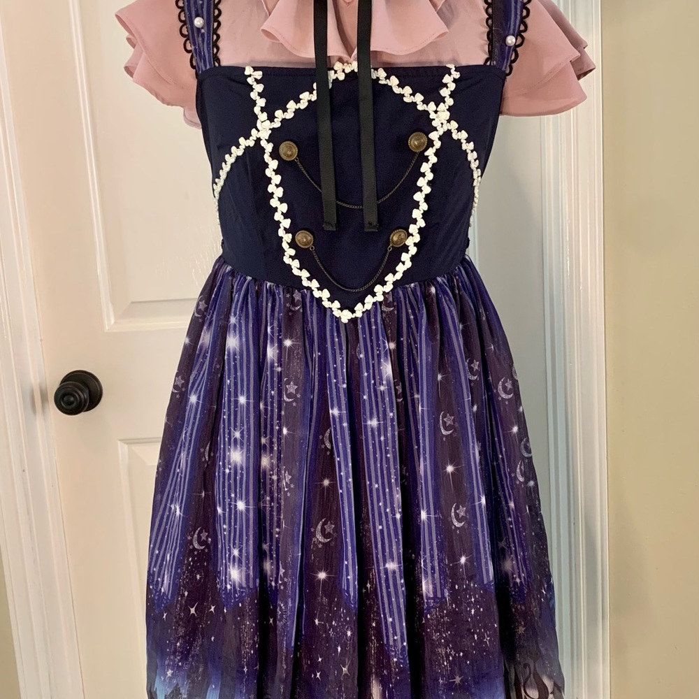 Midnight blue & black cityscape dress costume w/ruffle shirt Beautiful together!